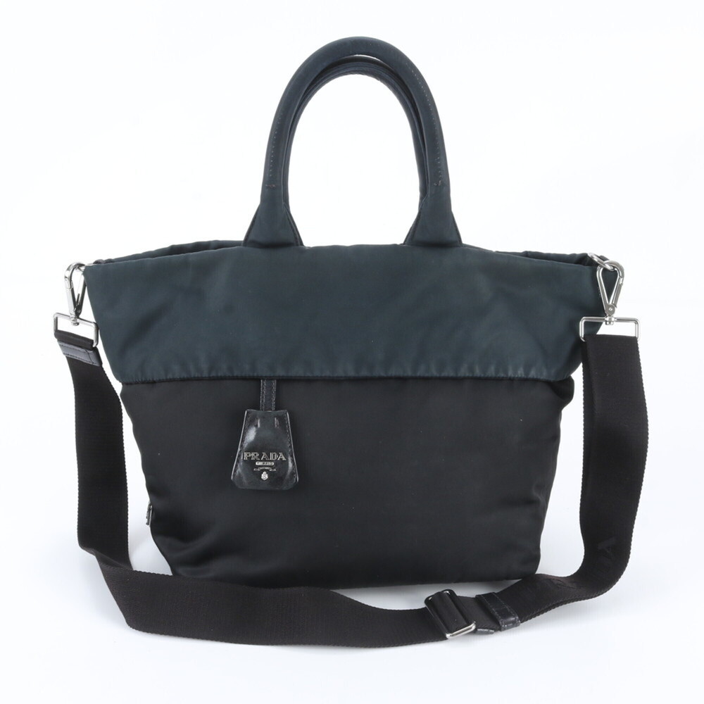 Prada Tessuto Nylon Triangle Logo Reversible Leather 2-Way Shoulder Bag for W...